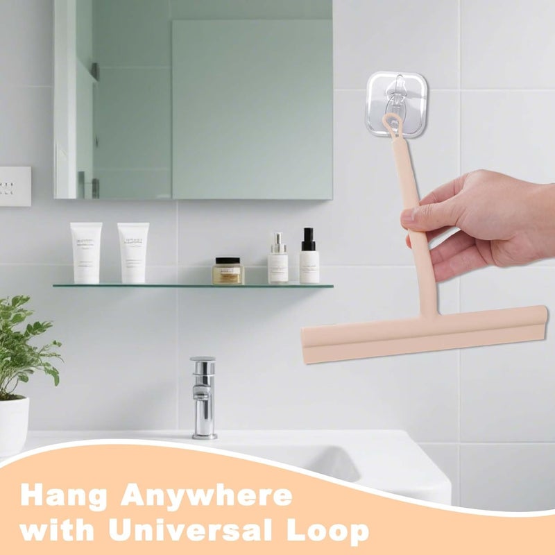 DEOFUXT Squeegee for Shower Glass Doors, Resilient Loop - No-Drill & Adhesive Hook, Silicone Shower Squeegee with Stainless Steel Core, Cleaning Tool for Home, Kitchen, Bathroom & Car - Beige - Image 4